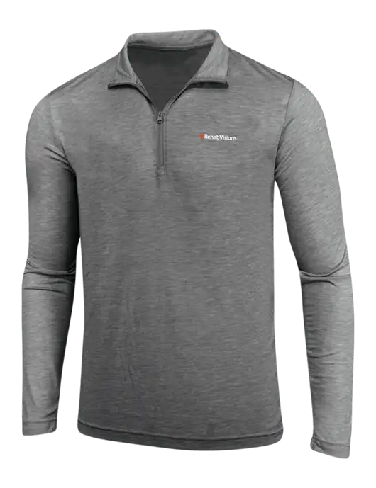 Dark Grey Heather Posicharge Tri-Blend Wicking 1/4 Zip Pullover w/RehabVisions Logo