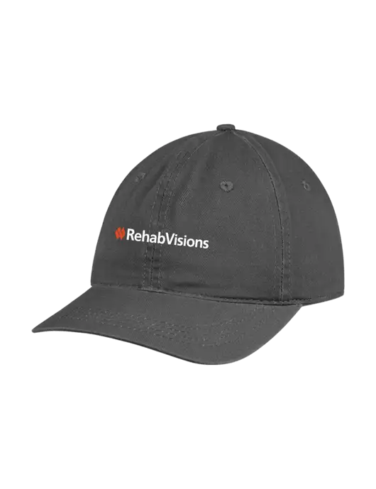 Garment Washed Unstructured Twill Charcoal Cap w/RehabVisions Logo