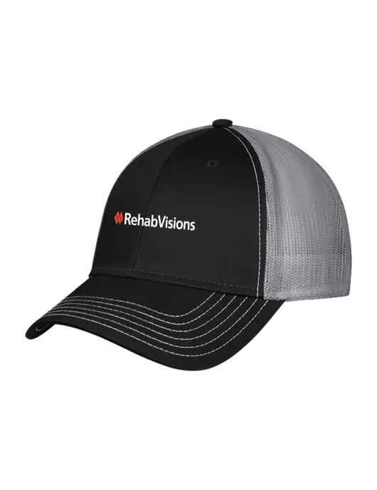 Black & Grey Mesh Trucker Cap Snap Back w/RehabVisions Logo