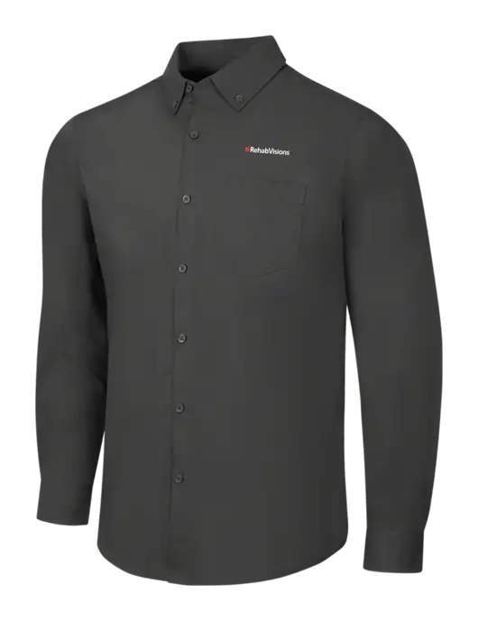 Dark Grey Long Sleeve Carefree Poplin Shirt w/RehabVisions Logo
