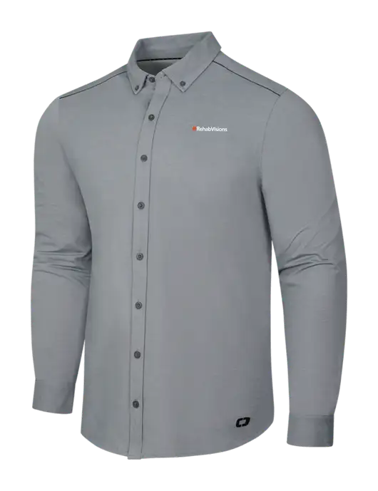 OGIO Medium Grey Heather Modern Code Stretch Button-Up Shirt w/RehabVisions Logo