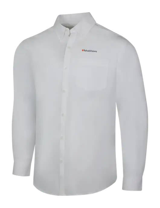 White Long Sleeve Carefree Poplin Shirt w/RehabVisions Logo