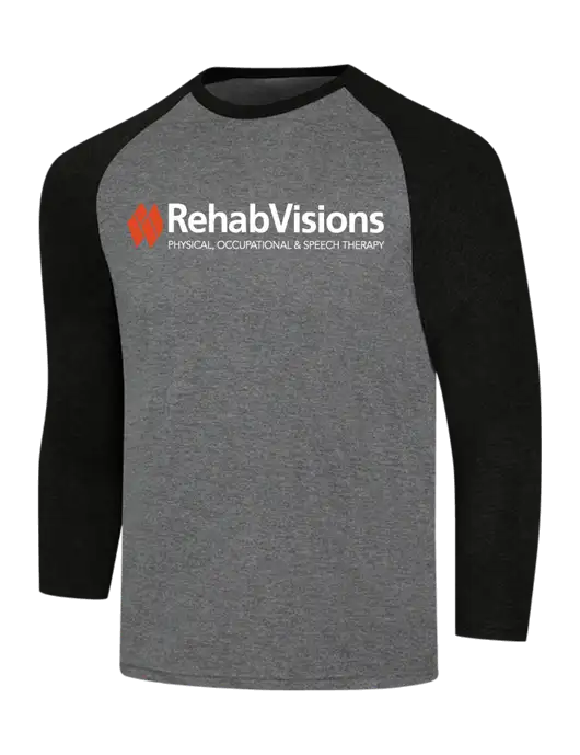 Simply Soft 3/4 Sleeve Black Frost/Grey Frost Ring Spun Cotton T-Shirt w/RehabVisions Logo