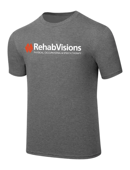 Simply Soft Heathered Medium Grey 4.5oz  Poly/Combed Ring Spun Cotton T-Shirt w/RehabVisions Logo
