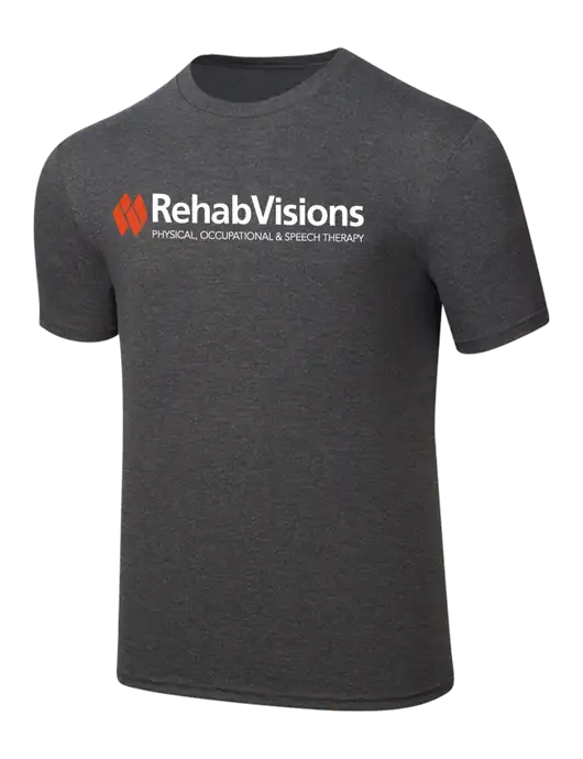 Simply Soft Heathered Charcoal 4.5oz  Poly/Combed Ring Spun Cotton T-Shirt w/RehabVisions Logo