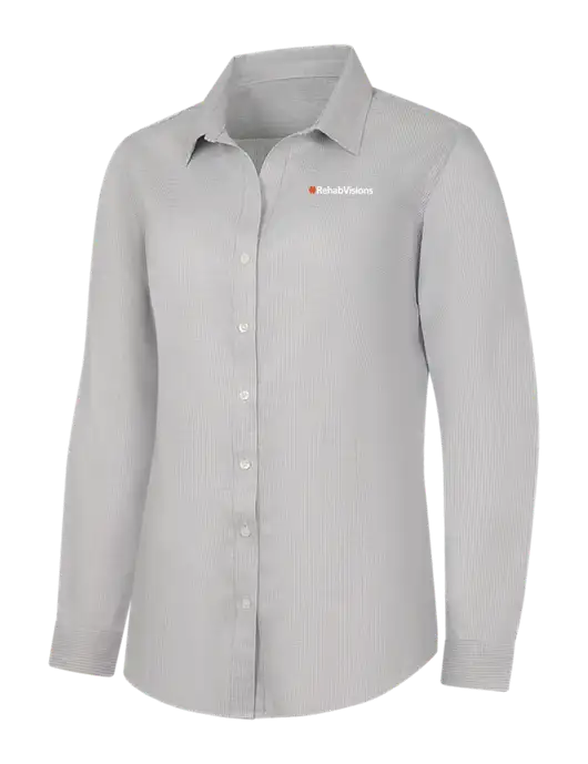 Light Grey/White Womens Pincheck Easy Care Shirt w/RehabVisions Logo