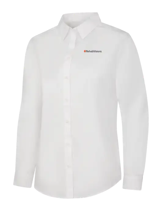 Womens White Long Sleeve Carefree Poplin Shirt w/RehabVisions Logo