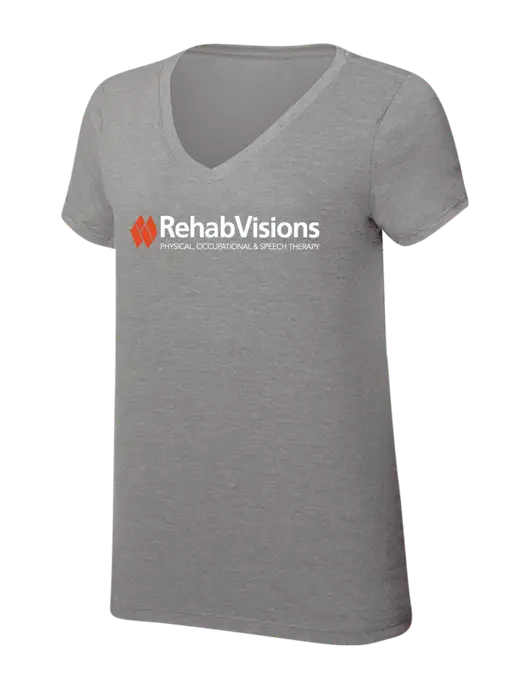 Womens Simply Soft V-Neck Grey Frost 4.5oz  Poly/Combed Ring Spun Cotton T-Shirt w/RehabVisions Logo