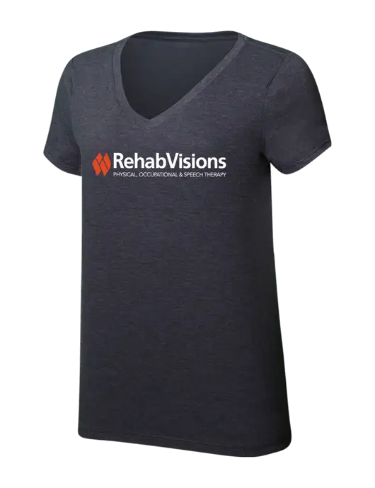 Womens Simply Soft V-Neck Heather Charcoal 4.5oz  Poly/Combed Ring Spun Cotton T-Shirt w/RehabVisions Logo