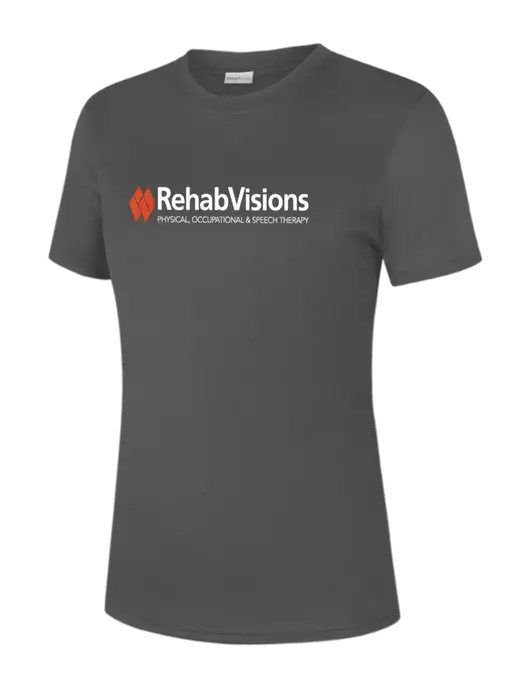  Womens Dark Grey PosiCharge Competitor Tee w/RehabVisions Logo