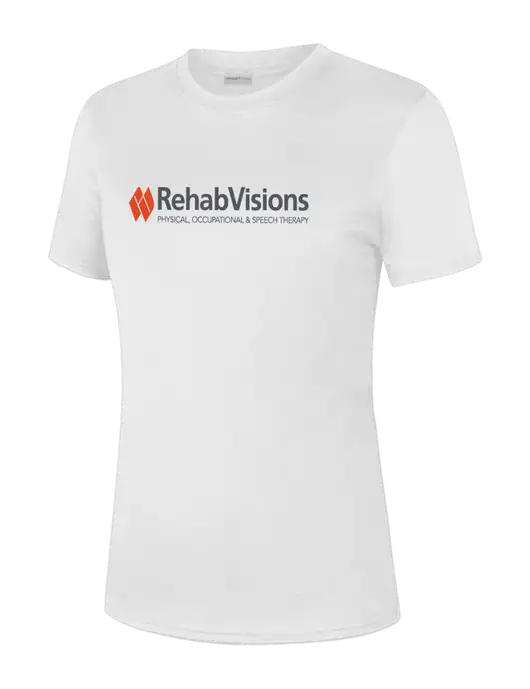  Womens White PosiCharge Competitor Tee w/RehabVisions Logo