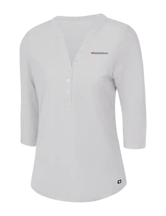 OGIO Bright White Jewel Henley w/RehabVisions Logo