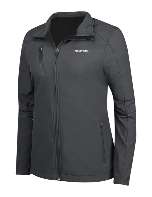 Dark Grey Womens Welded Softshell Jacket w/RehabVisions Logo