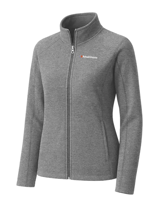 Medium Grey Womens Heather Microfleece Full-Zip Jacket w/RehabVisions Logo