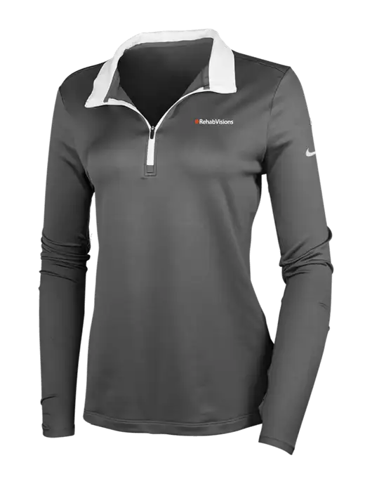 NIKE Dark Grey/White Womens Dry-Fit Stretch 1/2 Zip Cover-Up w/RehabVisions Logo