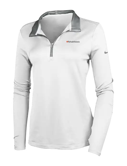 NIKE White/Dark Grey Womens Dry-Fit Stretch 1/2 Zip Cover-Up w/RehabVisions Logo