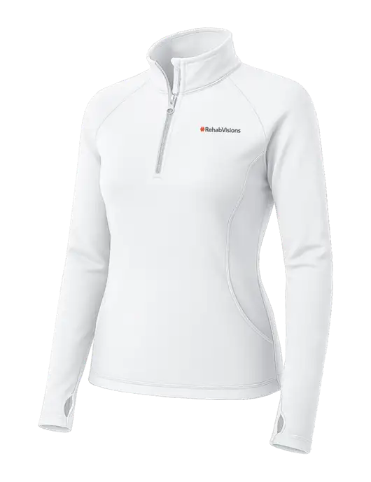 White Womens Sport Wick Stretch 1/4 Zip Pullover w/RehabVisions Logo