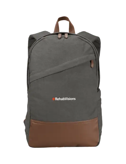 Vintage Modern Grey Canvas 18" Laptop Backpack w/RehabVisions Logo