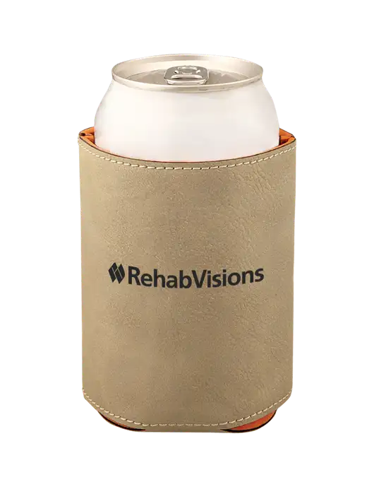 Tan Leatherette Beverage Holder w/RehabVisions Logo
