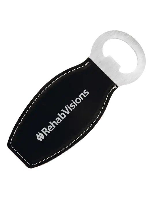 Black Leatherette Bottle Opener with Magnet w/RehabVisions Logo