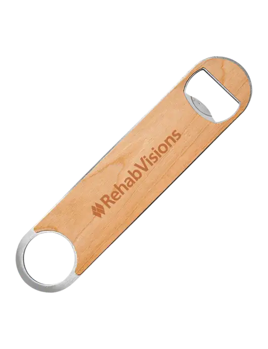 Bottle Opener w/Wood Veneer, 7 x 1.2 w/RehabVisions Logo