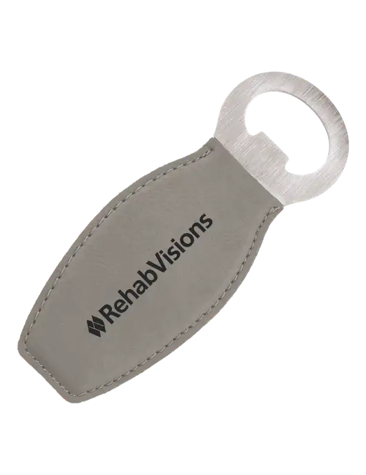 Grey Leatherette Bottle Opener with Magnet w/RehabVisions Logo