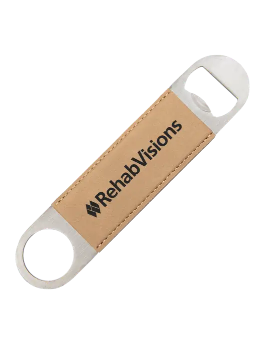 Tan Leatherette Bottle Opener w/RehabVisions Logo