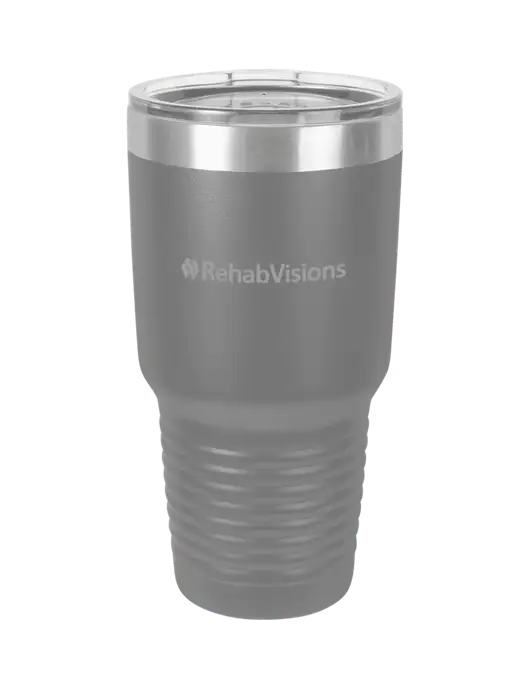 Polar Camel 30 oz Powder Coated Grey Vacuum Insulated Tumbler w/RehabVisions Logo