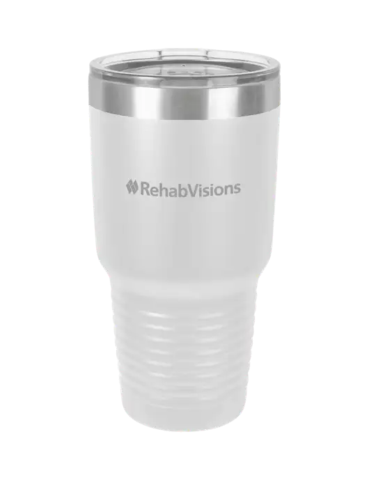 Polar Camel 30 oz Powder Coated White Vacuum Insulated Tumbler  w/RehabVisions Logo