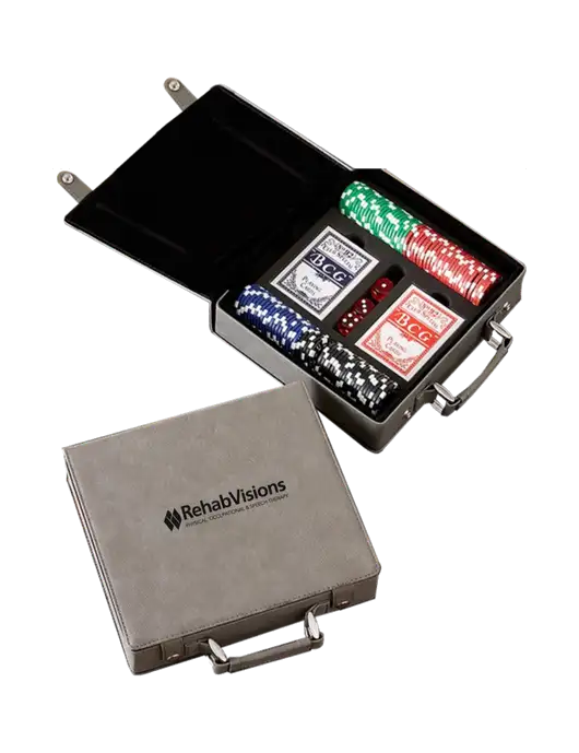 Grey Leatherette 100 Chip Poker Set w/RehabVisions Logo