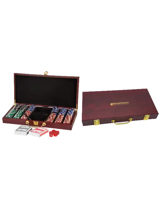 Rosewood Poker Set, 300 Chips w/RehabVisions Logo
