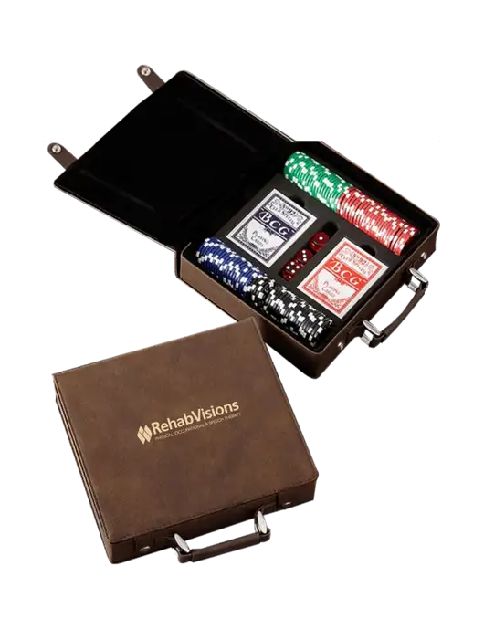 Rustic Leatherette 100 Chip Poker Set w/RehabVisions Logo