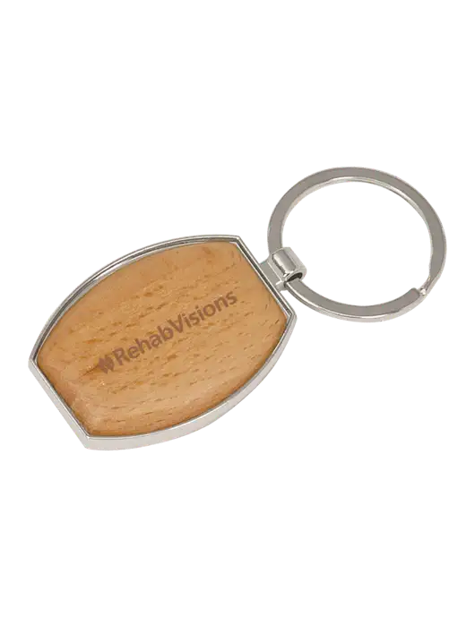 Wood & Silver Oval Keychain w/RehabVisions Logo