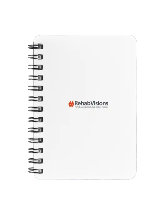 Sturdy White Hardcover Notebook, 5.25 x 7 w/RehabVisions Logo