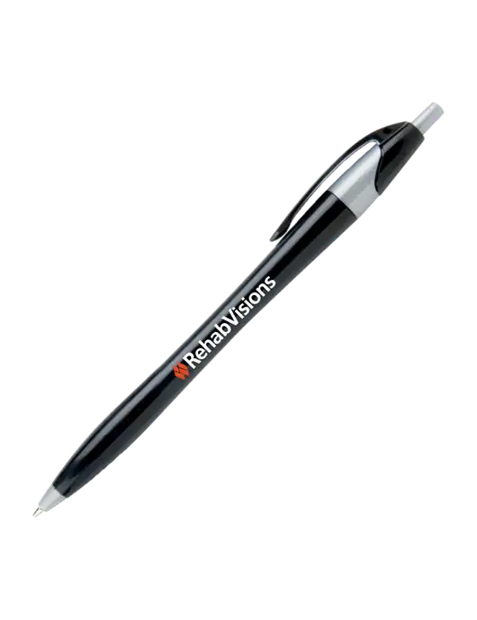 Novella Black/Silver Corporate Pen - Blue Ink w/RehabVisions Logo