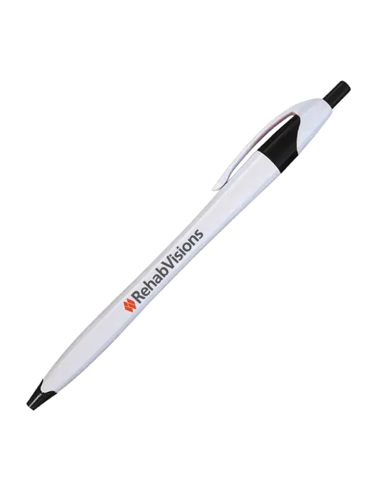 Novella White/Black Classic Pen - Blue Ink w/RehabVisions Logo