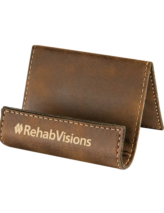 Rustic Leatherette Card & Phone Holder w/RehabVisions Logo