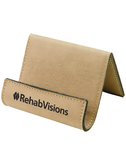 Tan Leatherette Card & Phone Holder w/RehabVisions Logo