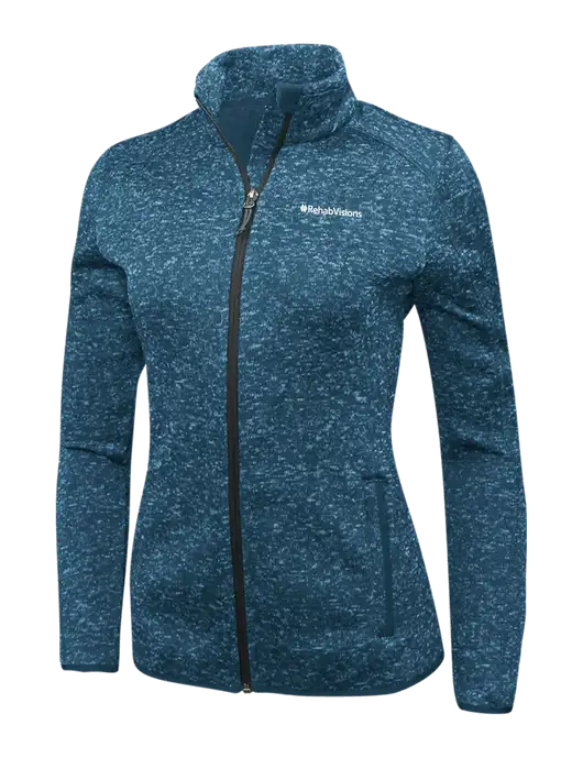 Medium Blue Heather Womens Sweater Fleece Jacket w/RehabVisions Logo