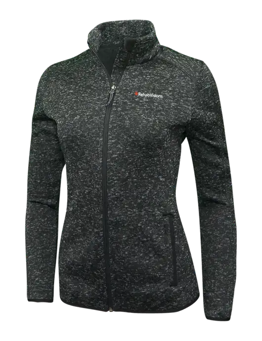 Black Heather Womens Sweater Fleece Jacket w/RehabVisions Logo