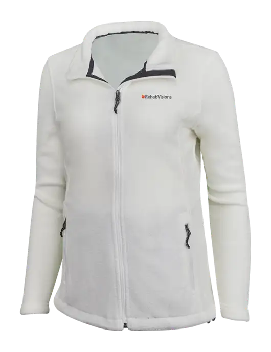 Womens White Fleece Jacket w/RehabVisions Logo