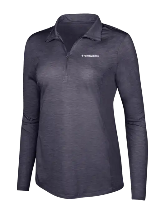 True Navy Heather Womens Posicharge Tri-Blend Wicking 1/4 Zip Pullover w/RehabVisions Logo