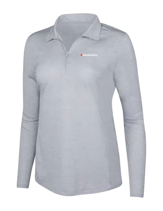 Light Grey Heather Womens Posicharge Tri-Blend Wicking 1/4 Zip Pullover w/RehabVisions Logo
