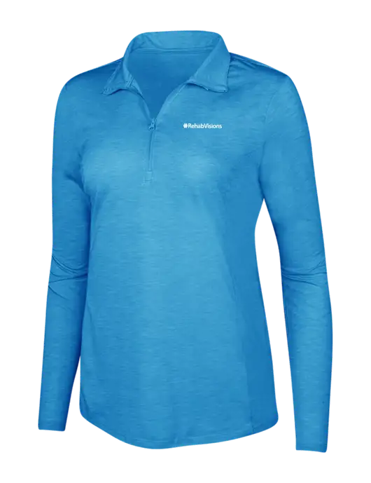 Light Blue Heather Womens Posicharge Tri-Blend Wicking 1/4 Zip Pullover w/RehabVisions Logo