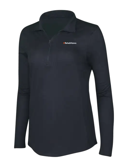 Black Triad Solid Womens Posicharge Tri-Blend Wicking 1/4 Zip Pullover w/RehabVisions Logo