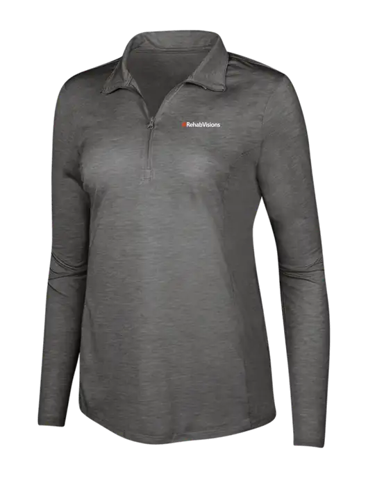 Dark Grey Heather Womens Posicharge Tri-Blend Wicking 1/4 Zip Pullover w/RehabVisions Logo