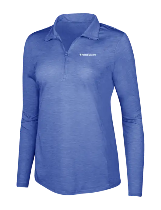 True Royal Heather Womens Posicharge Tri-Blend Wicking 1/4 Zip Pullover w/RehabVisions Logo