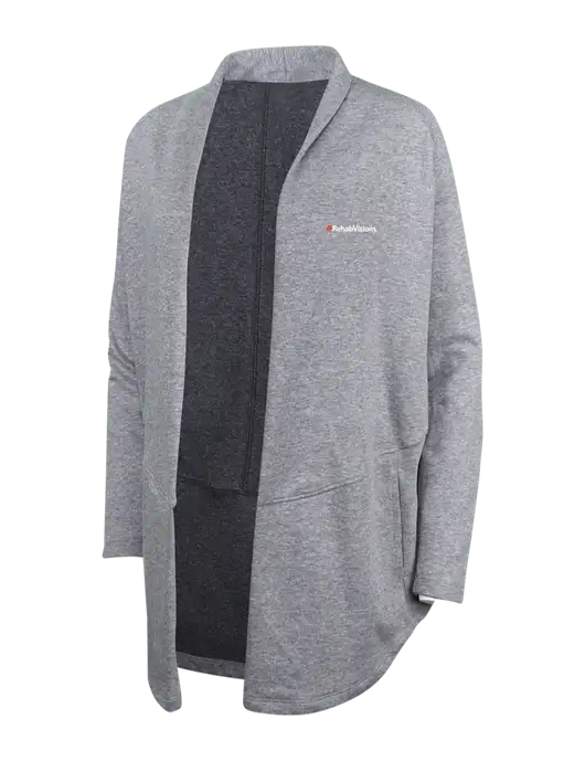 Medium Heather Grey/Char Heather Womens Interlock Cardigan w/RehabVisions Logo