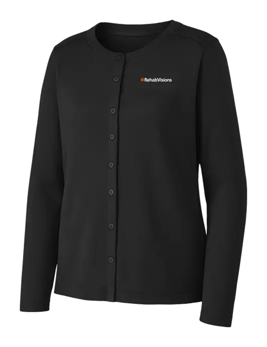 Black Womens Concept Stretch Button-Front Cardigan Sweater w/RehabVisions Logo