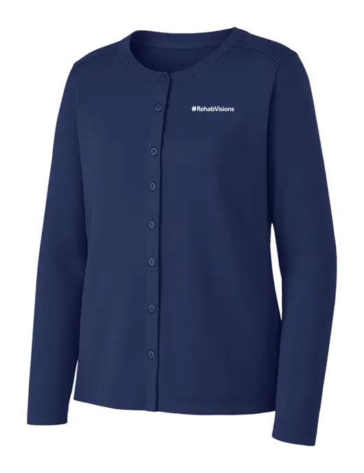 Dress Blue Navy Womens Concept Stretch Button-Front Cardigan Sweater w/RehabVisions Logo